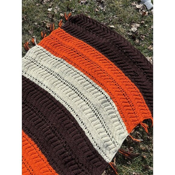 Handmade Other - Vintage Crochet Stripe Throw Blanket Afghan Brown orange 70x42” Cozy!